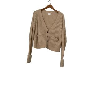 Lovers + Friends Caroline Cardigan Sz S Tan V-Neck Ribbed Grandmacore Slouchy
